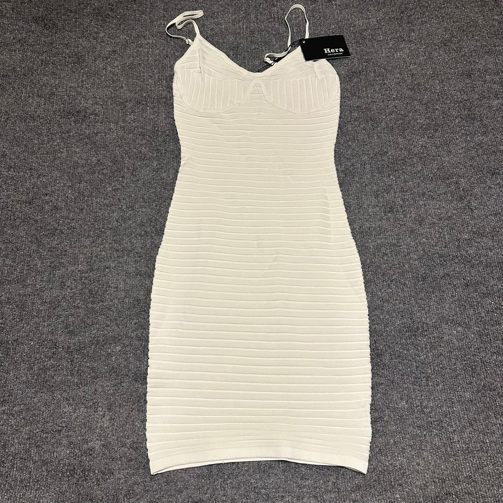 NWT NEW Hera Collection White Ribbed Bandage Bodycon Mini Dress Small 22470
